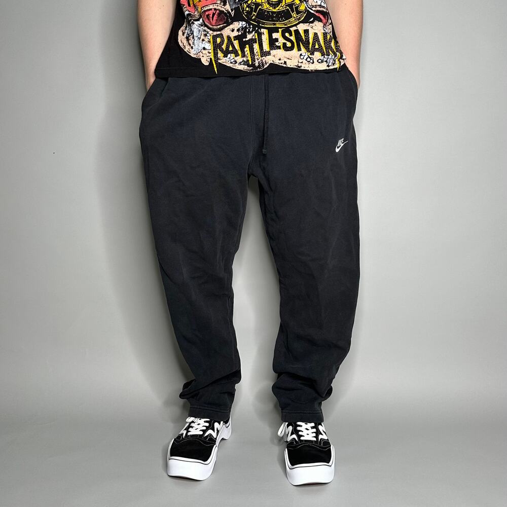 Vintage Y2K Nike Sweatpants Mens 2XL Baggy Fit Smoke Black Cotton White Swoosh - Picture 2 of 4